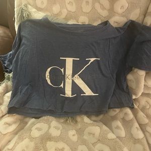 Blue Calvin Klein crop top.